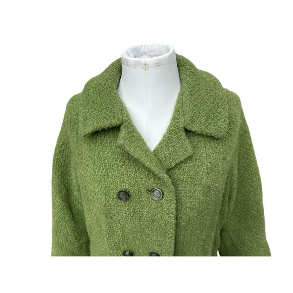Vintage 1960s Green Wool Boucle Double Breasted Coat MINT Jackie O Chic Womens M - Picture 4 of 15